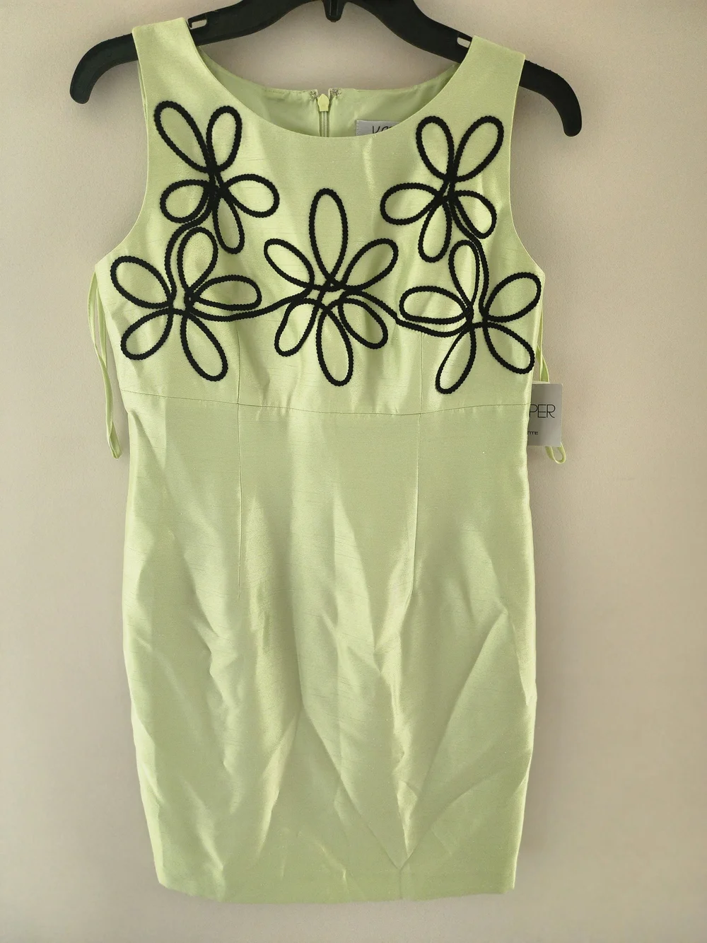 Kasper  Light Lime Dress with Black Floral Embroidered Jacket